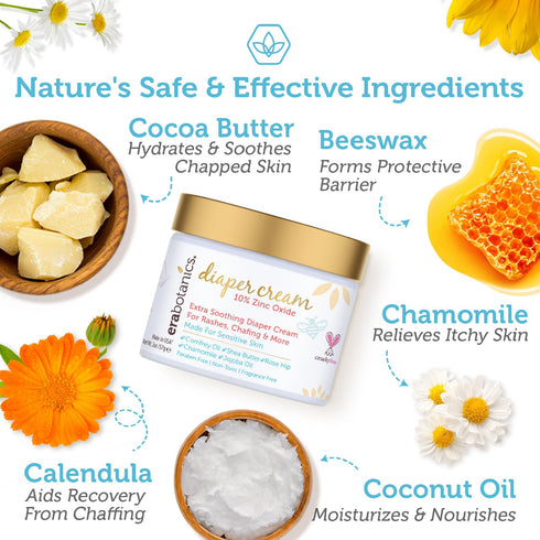 Era Organics Diaper Rash Cream For Baby - Extra Soothing and Moisturizing with Zinc Oxide, Organic Aloe Vera