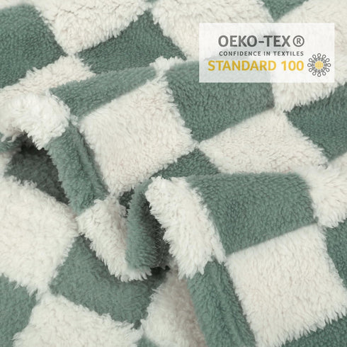 HOMRITAR Checkered Baby Blanket 30 x 40 Inch, Sage Green Soft Fluffy Reversible Lightweight Blanket