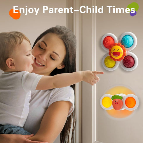 3PCS Suction Cup Spinner Toys for 1-2 Year Old Boys, Sensory Spinning Toys for Toddlers 12-18 Months, Baby Gifts