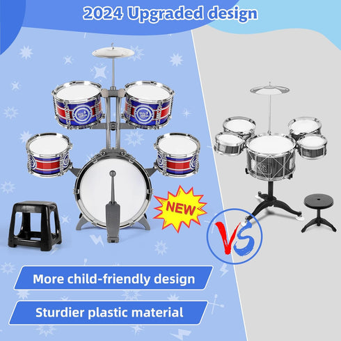 Set, Set 1 3 5 7 9 12 Kids Drum Drum for Toddlers with Stool Upgraded Plastic Rock Jazz Drum Kit Musical Instruments