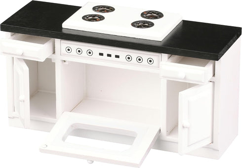 1:12 6 Inch Wooden Dollhouse Kitchen Stove, Mini White Oven with Burners and Range, Scale Cabinet Furniture for Dolls