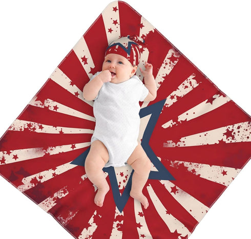 Star Stripes Baby Swaddle Blanket with Beanie Set, Newborn Receiving Blankets 35.4"X 35.4" USA Flag Soft Swaddle Wrap Baby Stuff for Infant Boy Girl Gift by Fiephvsa