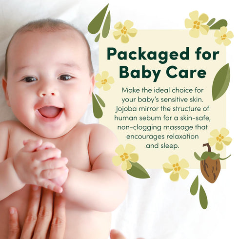 HobaCare Jojoba Baby Oil with Pump Dispenser, 100% Pure Natural Unrefined Cold-Pressed Jojoba Oil for Baby Care, 4.22