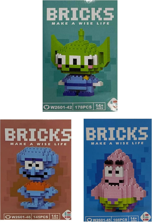 Micro Mini Building Blocks Anime Character Set (500+ Pieces), Ages 14+, Toys Gifts for Kids and Adults (3 Pack)
