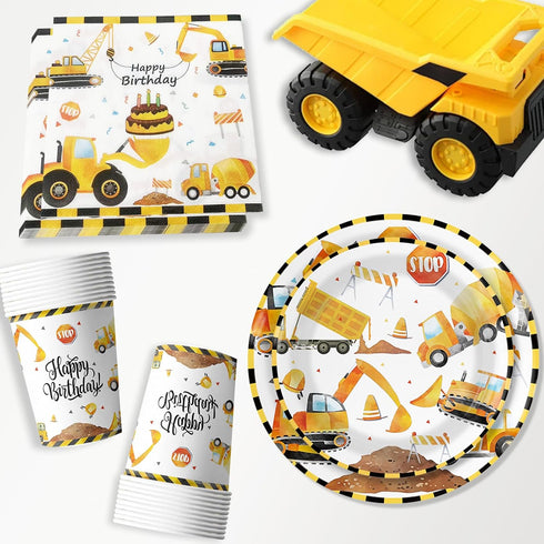 96PCS 24 Construction Birthday Party Supplies,Construction Party Decorations Includes Plates, Cups, Napkins, Truck