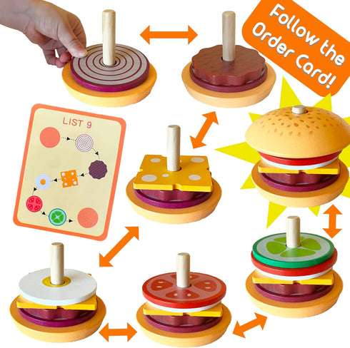 Montessori Mama Stacking Hamburger, Create a Burger Sequencing Stacker, Occupational Therapy Toys, Multi Cultural Play