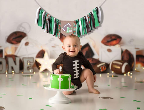 UOAOU 1st 1st/First Football High Chair Banner - Football Birthday Party Decorations,First Year Down Themed First