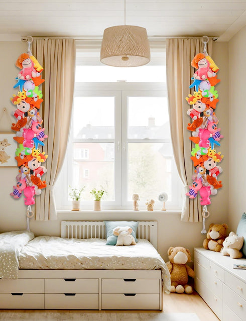 LSLYHTC 2Pcs 40 Stuffed Animals Storage Chain, Hanging Stuffed Animal Holder with Metal Clips, White Cotton Plush Toy