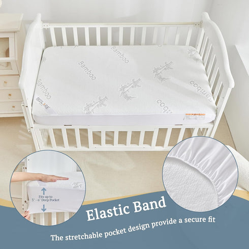 2 Pack, 52''x28'', BEDLORE Waterproof Crib Mattress Protector Ultra Soft Bamboo Viscose Crib Mattress Pad Cover