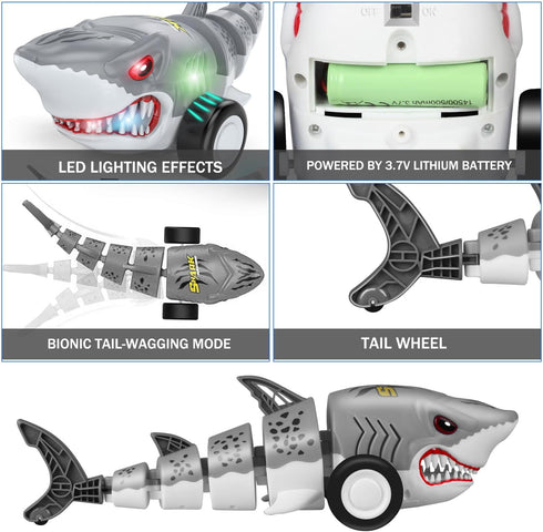 HAHAone 4 5 6 7 8 12 Remote Control Shark Car,rc Cars,Toys for Kids Age with Swinging Tail, LED Lights, Toddlers
