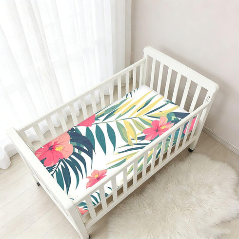 Bseiialft 52 28 Tropical Flowers Palm Leaves Crib Sheets for Boys Girls Soft and Breathable Cotton Baby Sheets