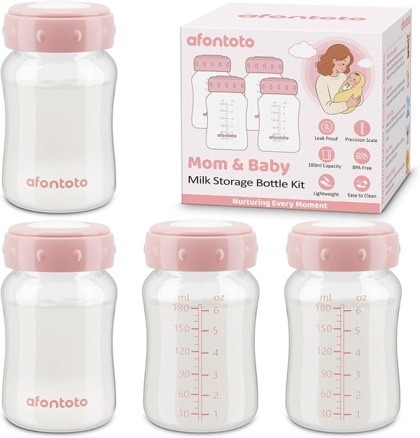 Breastmilk Storage Bottle Compatible with Spectra S1/S2/SG/9Plus /Motif Luna Flange, 4PCS Wide-Neck