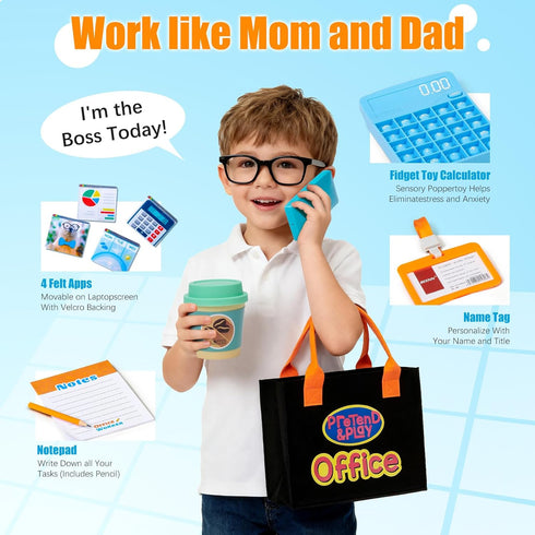 Cleboen Set Headset, 3-5-7 Pretend Play Home Office for Kids Toy Laptop Computer, LCD Writing Tablet, Pop Fidget