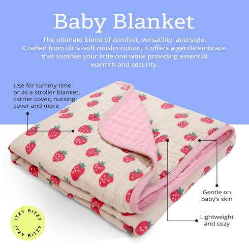 Tummy 30" 40", Itzy Ritzy Baby Blanket Soft Cotton Muslin Multi-Use Blanket - Can Be Used as a Time Mat, Nursing Cover