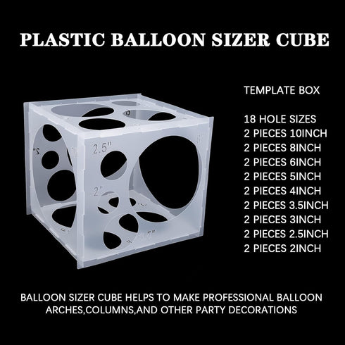 Auihiay 18 Holes Balloon Sizer Box Cube - 2-10 Inch Collapsible Plastic Measurement Tool for Garland, Arch, Column (For