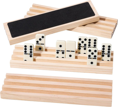 Wooden Domino Trays Holders, Set of 4 Domino Racks for Mexican Train