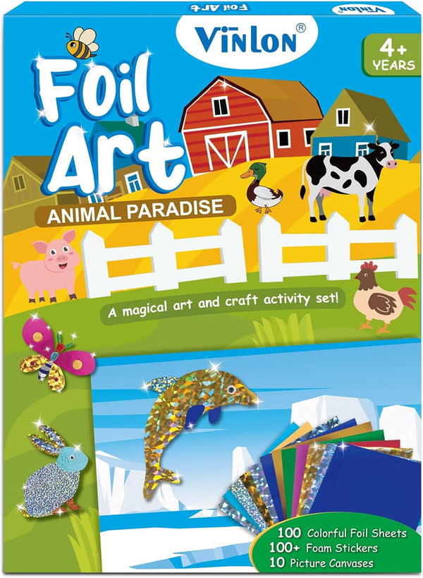 Vinlon Foil Fun Arts and Crafts Kits for Kids, Mess Free Travel Activities Toys for Ages 4-10