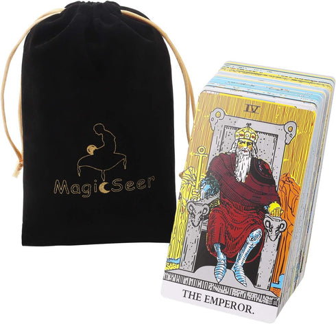 MagicSeer Tarot Cards, 78 Pcs Large Borderless Deck for Beginners and Experts, Velvet Bag Included.