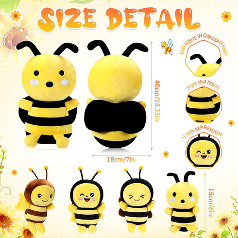 Aoriher 5 Pcs Bee Stuffed Animals — 1 Large Plush Bee and 4 Cute Baby Bees for Birthday Gifts and Decorations