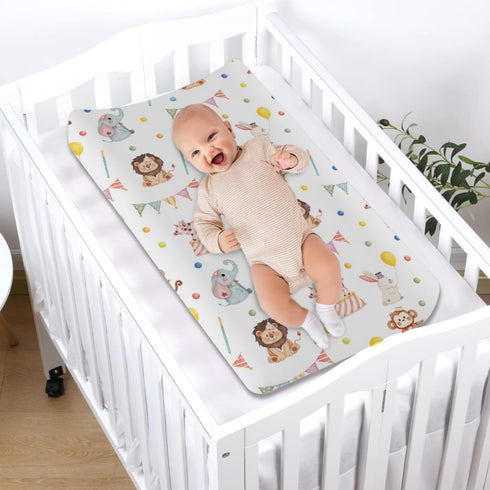 Watercolor Circus Animals Changing Pad Covers, Baby Monkey, Elephant, Rabbit, Pig, Soft Fitted Mats 32''x16''