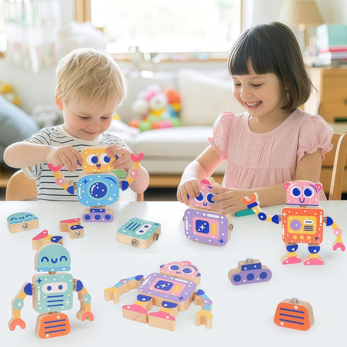 3-5,Montessori Robot Toys for Kids Wooden Learning Toy with Take Apart Features Robots,STEM Educational Play Fine Motor