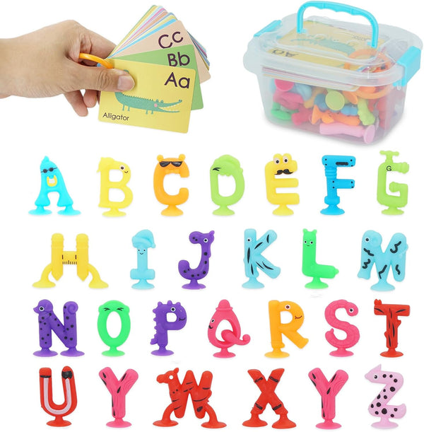 Alphabet Letters Learning Suction Toys: ABC Silicone Baby Bath Toys for Toddlers 1-3, Educational Montessori Sensory
