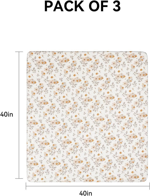 3 Pack 40"X40", TILLYOU Muslin Swaddles for Newborns Baby Blankets for Girls Boys Cotton Swaddle Blankets Yellow Flower