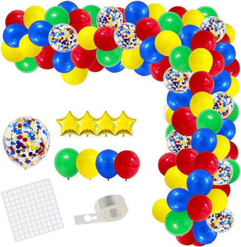 Red Blue Yellow Green Balloon Garland Kit, 121PCS Balloons for Toy Video Game Transportation Birthday Decorations