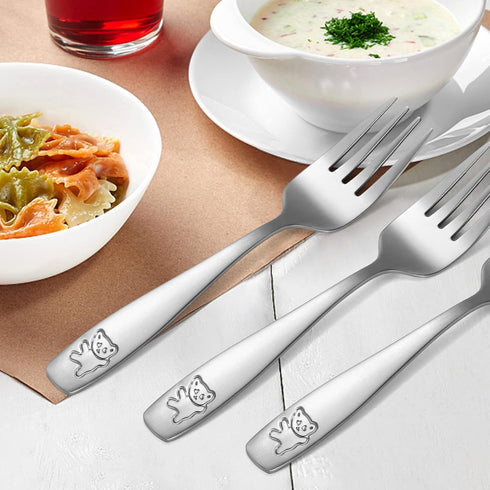 Pimoys 9-Piece Stainless Steel Toddler Silverware Set - Kids Forks & Spoons, Dishwasher Safe