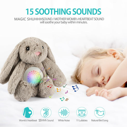 BEREST Baby Sleep Soother Bedtime Bunny with Starry Projector Night Light, Plush Stuffed Animal for Newborn Infants