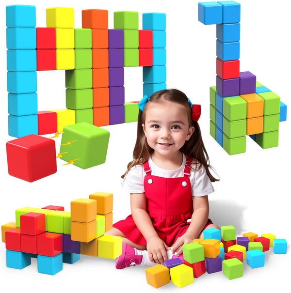 Magnetic Building Blocks, 1.65 inch Large Magnetic Stacking Cubes for Toddlers, Sensory