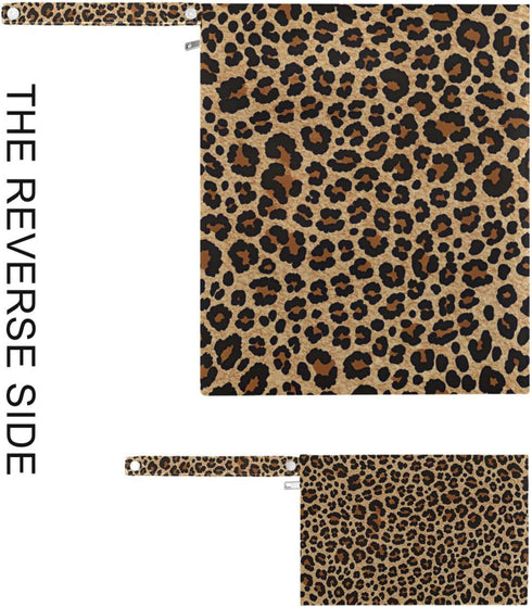 Gravopti Set 2, Brown Leopard Print Wet Dry Bags of Reusable Waterproof Organizer with Zipper Pockets for Baby Diapers