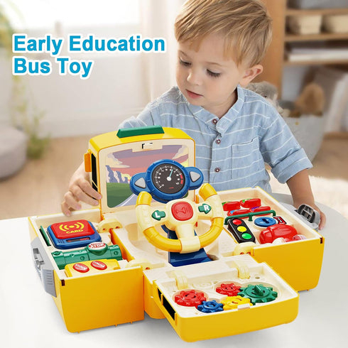 HONGTUO School Bus Toy with Sound and Light, Simulation Steering Wheel Gear Toy for Toddlers