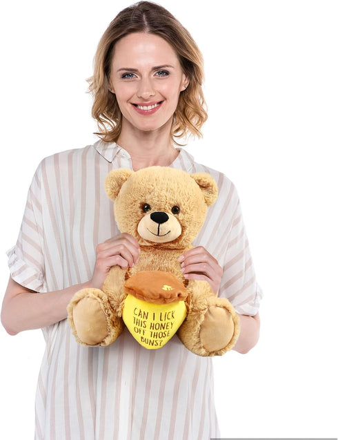 BenBen Valentines Day Teddy Bear, 12 Inch Funny Stuffed Animal Plush Toy with Honey Pot for Her