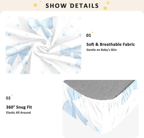 CZXW 52" 28" Watercolor Bows Blue Crib Sheets Fitted x Natural Cotton Soft & Breathable for Baby Crib Mattress