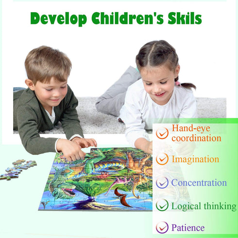 100 Piece Dinosaur Jigsaw Puzzle for Kids Ages 4-8, Educational Learning Toys for Boys & Girls - Unique Pieces