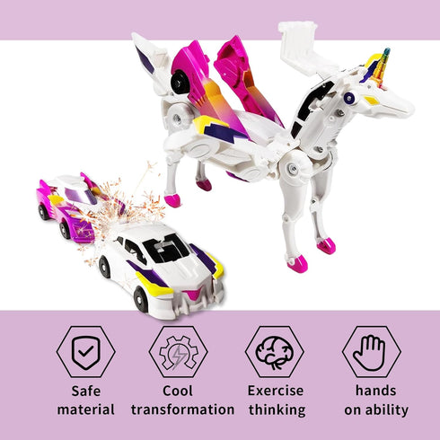 2-Pack, 3-12 Magnetic Collision Transforming Unicorn Car Toys Transformer Cars that Crash into a Unicorn, Gift
