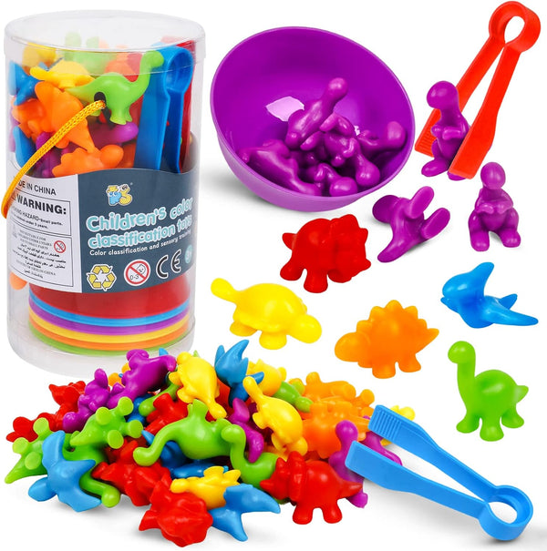 Counting Dinosaurs Color Sorting Toys with Rainbow Bowls for Kids Montessori Education Learning Activities Easter Gift