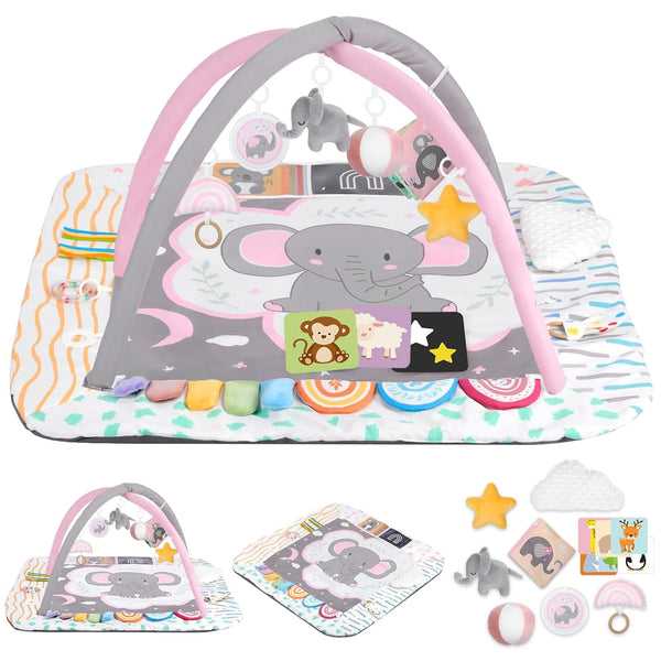 Lanabuna Baby Play Mat Activity Gym, 6 Developmental Zones Tummy Time Mat, 6