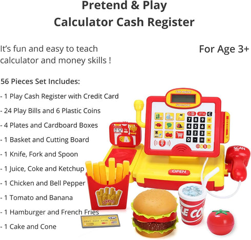 FS Pretend Play Cash Register Toy - True Barcode Scanner & Calculator, Supermarket Cashier for Kids