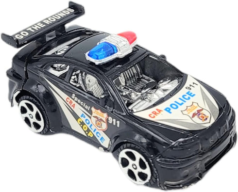 Colorful Mini Police Toy Cars (12 Pack) (3") in Blue, Red, Black, and White, Plastic Winding Pull Back Racers