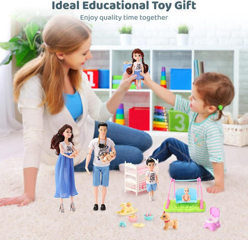 Pregnant Doll with Baby in Tummy, Family Dolls Set, Educational Welcome Baby Toys with 10 Family Members