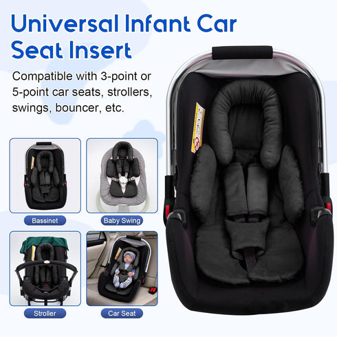 3 Set, 2-in-1 Newborn Car Seat Head Support with Shoulder Covers Reversible Infant Car Seat Insert, Thickened Car Seat