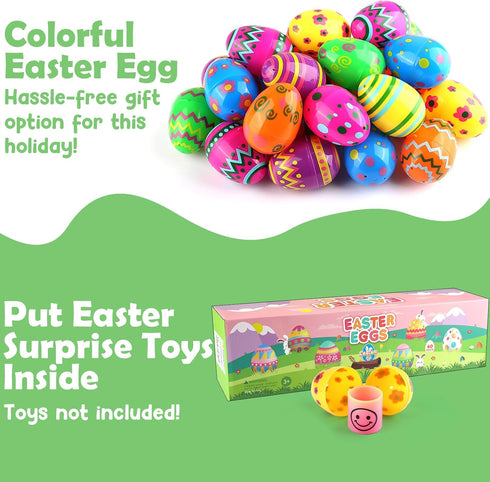 60 Pack 2.3 Inches LEASEN Printed Easter Eggs Bulks, Empty Plastic Easter Eggs Fillable for Easter Egg Hunt, Easter