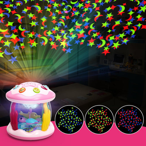 Baby Toys 6 to 12 Months, 4 in 1 Ocean Rotating Projector, Light Up Musical Toys for 6-18 Months, Educational Birthday