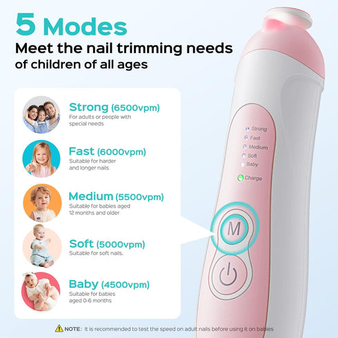 C52 Trimmer 5 6 COSLUS Rechargeable Baby Nail File: Cordless Baby Nail Electric with Speeds & Grinding Heads for Baby