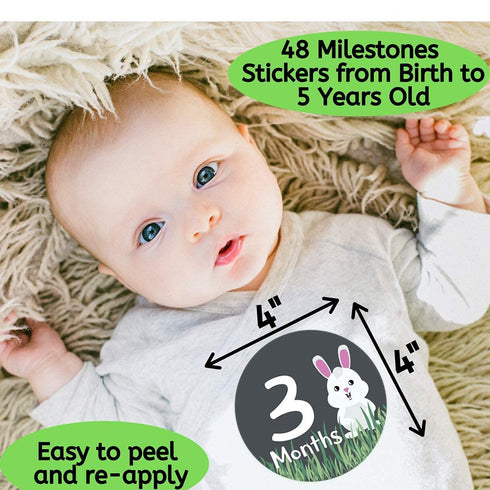 NOVARENA 48 Pack Baby Month Stickers - 4" Milestone Stickers to Track Your Baby's First Year