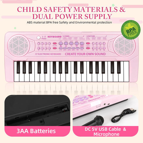 37 3 4 5 6, M SANMERSEN Kids Piano Keyboard, Keys Music Keyboard Piano Toys with Microphone, Portable Dual Speaker