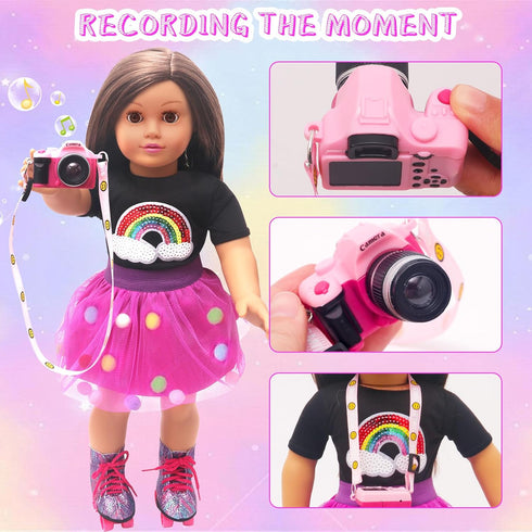 18 Inch Set Set HAPGFS American Doll Accessories Travel Including Suitcase Luggage and Dress, Camera Computer Phone