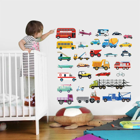 decalmile Cars Wall Stickers, Peel and Stick Wall Decals for Kids Room, Nursery, Bedroom, Classroom Decor
